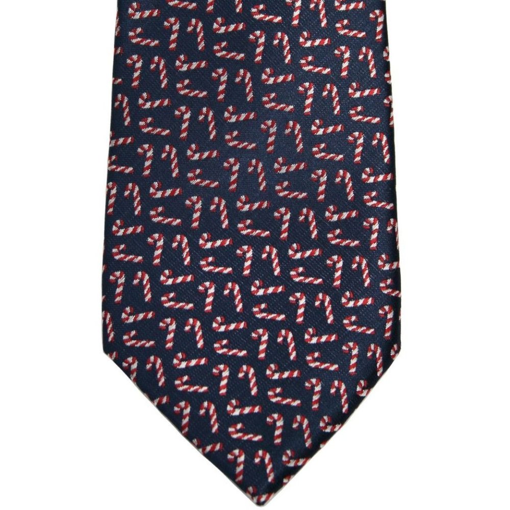 NWT HO HO HO Christmas Candy Cane Tie Navy Blue